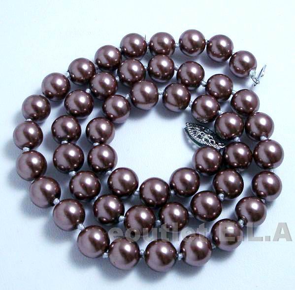 8mm CHAMPAGNE SHELL PEARLS NECKLACE